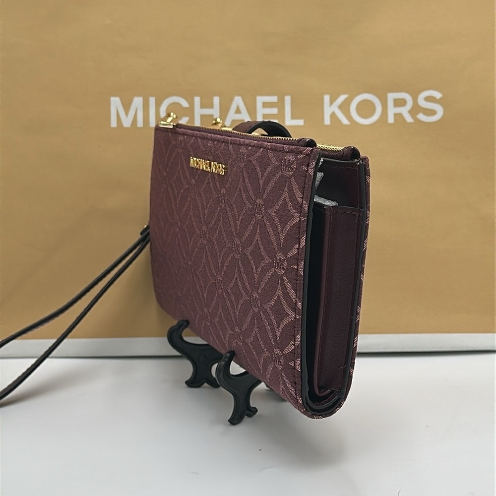 Michael Kors Jet Set Travel Lg Double-Zip Wristlet-Wallet-PhoneHolder Oxblood - Picture 12 of 15